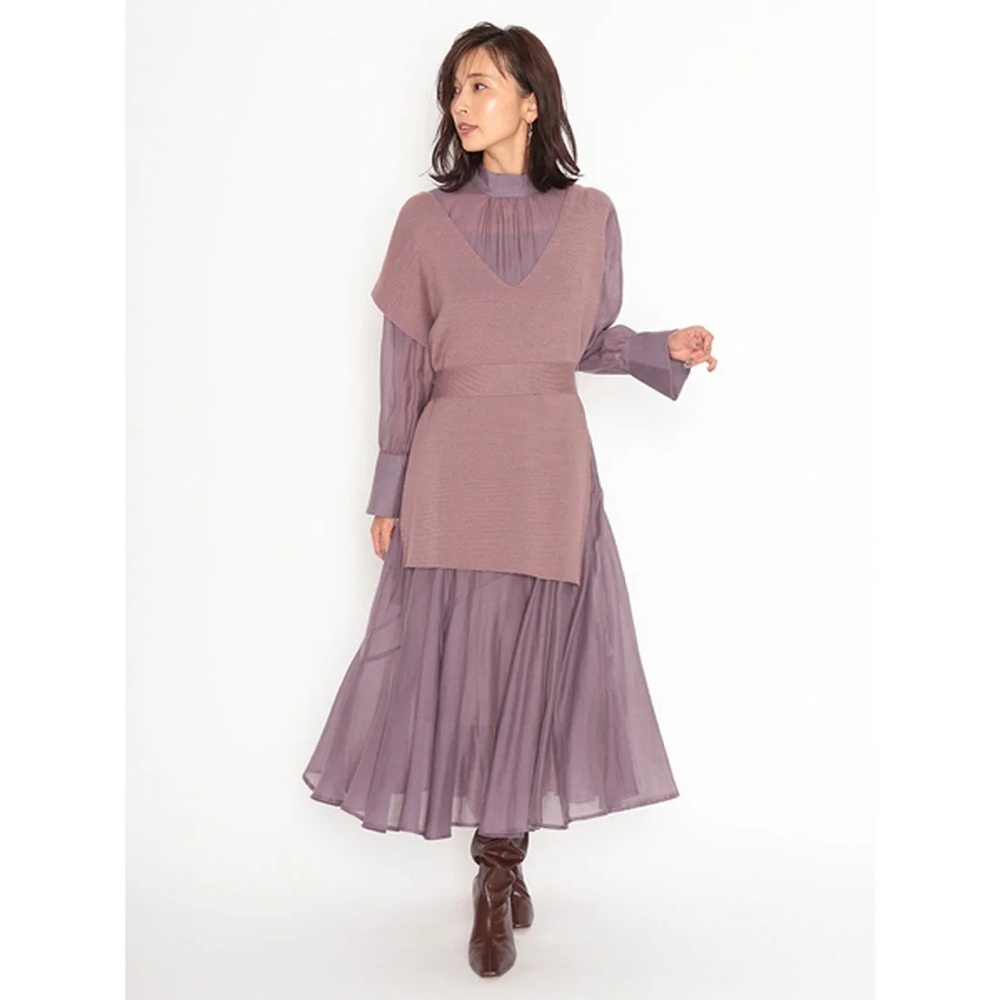 Snidel SWFO205028 Women's Purple Vest Set Sheer Dress